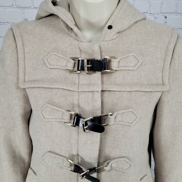 Zara Woman Tan Gold Buckle Full Zip Hooded Pockets Lined Jacket Size Small S - Picture 8 of 15